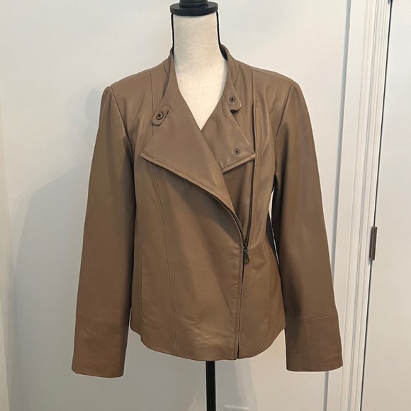 Live a Little Lamb Leather Moto Biker Jacket L Tan Camel - Picture 2 of 15
